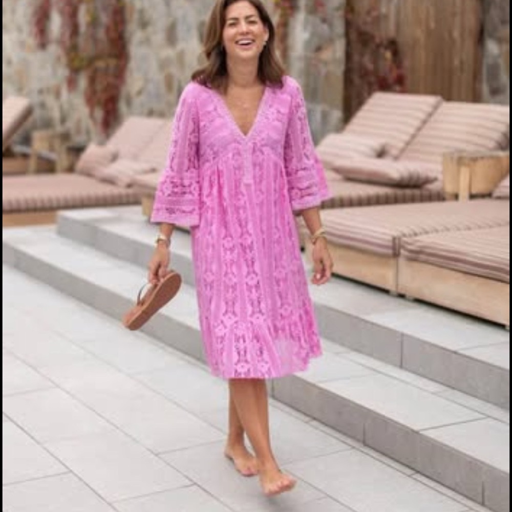 Elegant Pink Lace Midi Dress